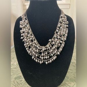 Vintage Coldwater Creek Multi-Strand Beaded Silver Necklace